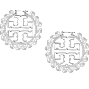 Tory Burch Miller Pearl Hoop Silver